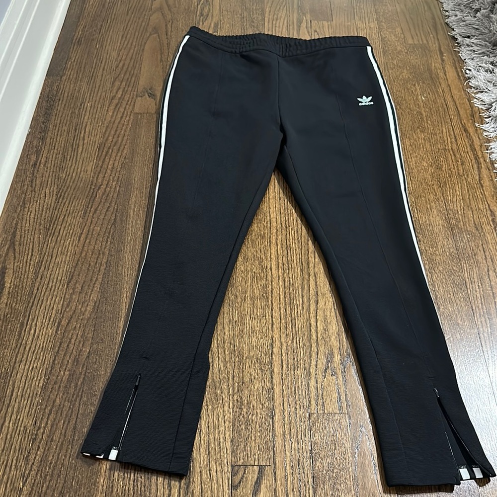NOWT Women’s Adidas Black Leggings Skinny Leg Ankle  Zipper Joggers Size XL